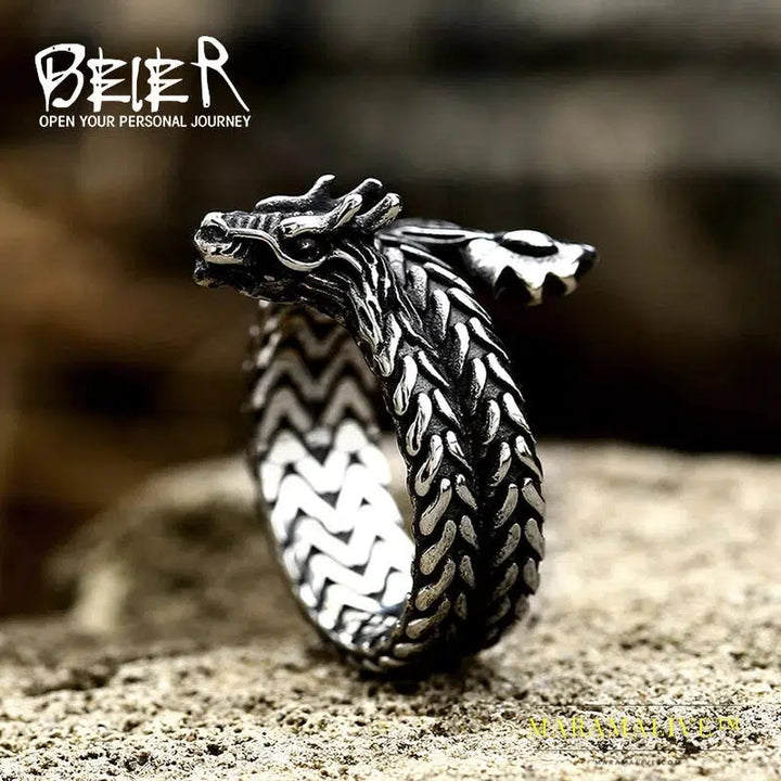 Viking Dragon Head Dragon Scale Detailed High-Quality Ring For Men Creative Design Jewelry