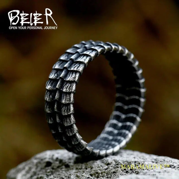 Viking Dragon Head Dragon Scale Detailed High-Quality Ring For Men Creative Design Jewelry