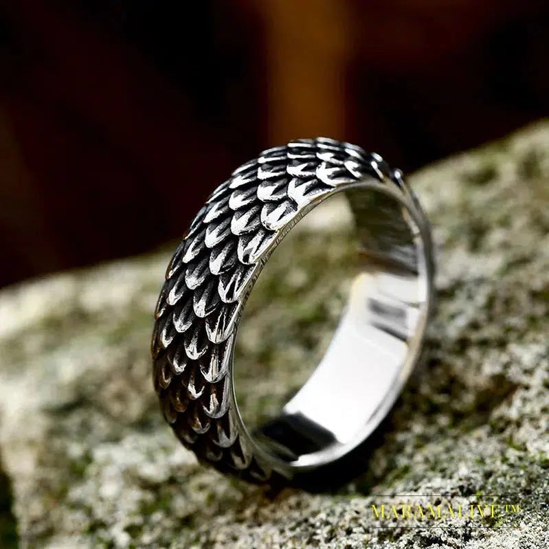 Viking Dragon Head Dragon Scale Detailed High-Quality Ring For Men Creative Design Jewelry