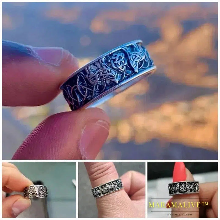 Viking Nordic Mythology Giant Wolf Men Ring Defense Totem Wolf Fashion Hip Hop Rock Unisex Finger Ring Punk Gift