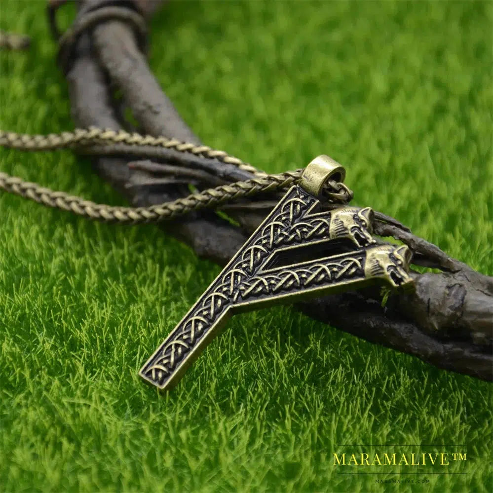 Viking Wolf Amulet Runic Rune Fehu Norse Talisman Irish Knots Jewelry Goth Men Necklace