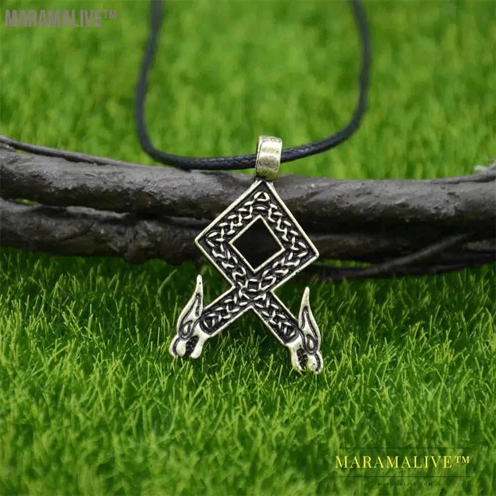 Viking Wolf Amulet Runic Rune Fehu Norse Talisman Irish Knots Jewelry Goth Men Necklace