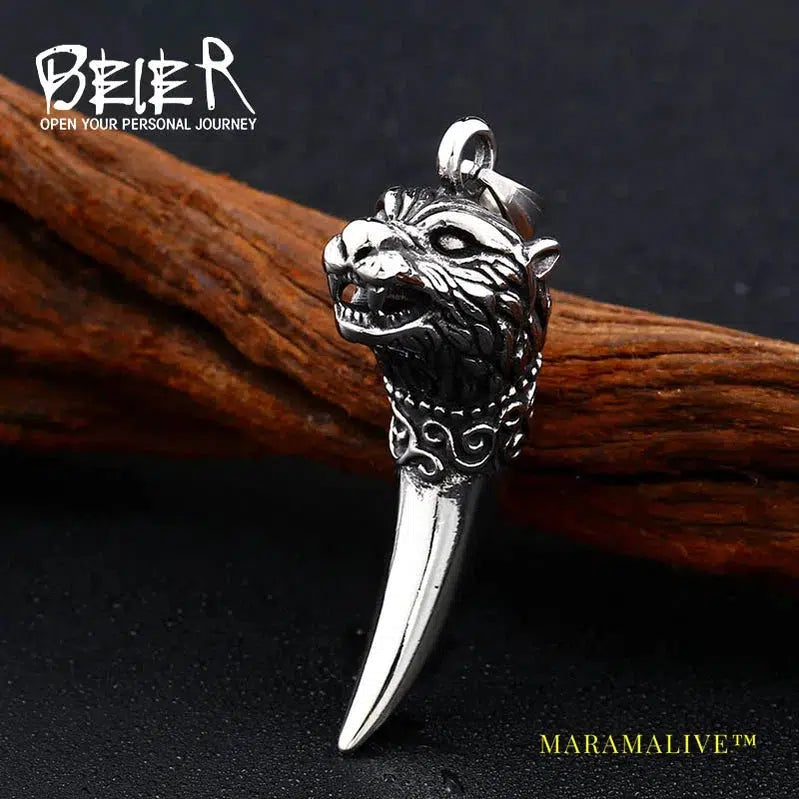 Viking Wolf Tooth Head Necklace Men's Pendant Vintage Wolf Domineering High Quality Jewelry