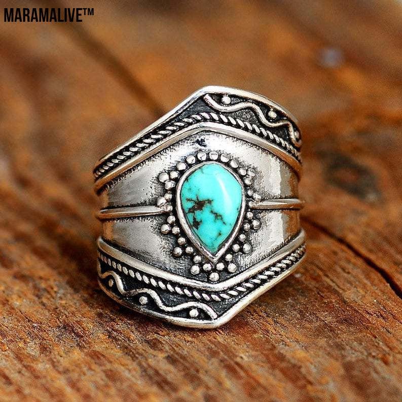 Vintage Boho Turquoise Irregular Ring