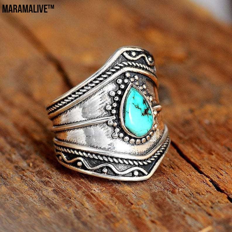 Vintage Boho Turquoise Irregular Ring