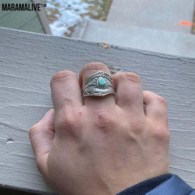 Vintage Boho Turquoise Irregular Ring