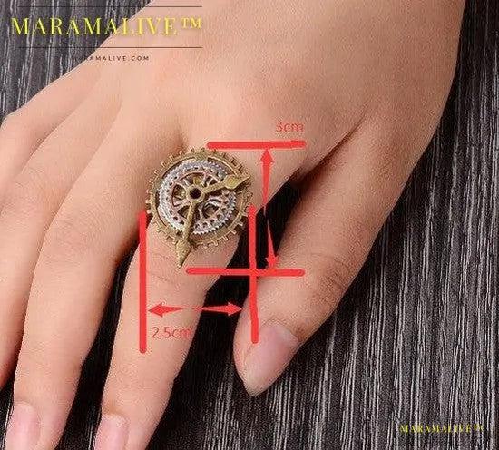 Vintage Design Clock Hand Gears Steampunk Ring