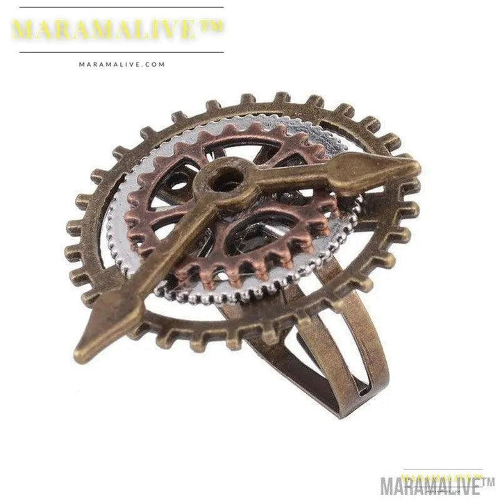 Vintage Design Clock Hand Gears Steampunk Ring