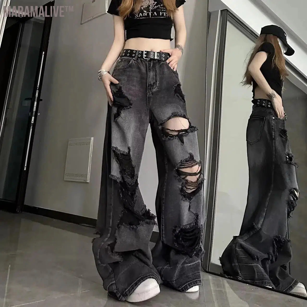 Vintage High Waist Denim Pants Ripped Jeans Women Fashion Loose Wide Leg Straight Pants Y2k Washed Streetwear Female