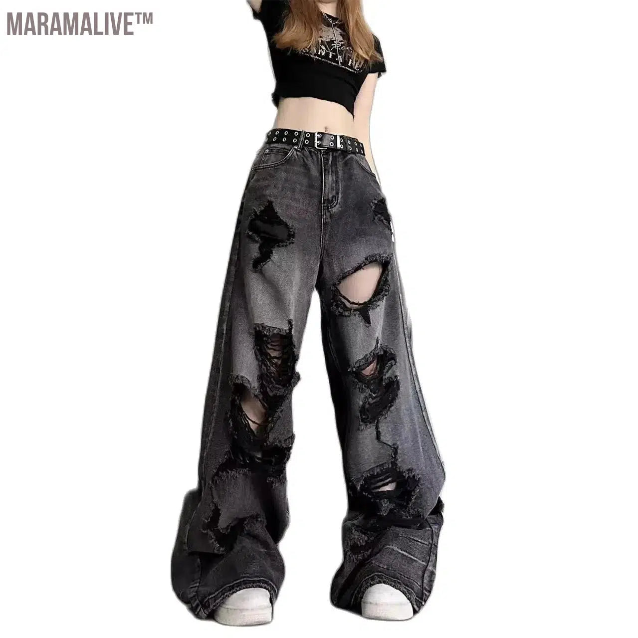 Vintage High Waist Denim Pants Ripped Jeans Women Fashion Loose Wide Leg Straight Pants Y2k Washed Streetwear Female