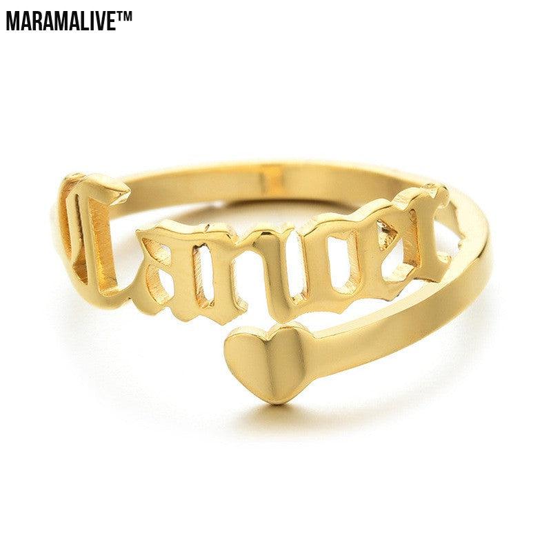 Vintage Letter Love StainLess Steel K Gold Twelve Constellation Set Ring