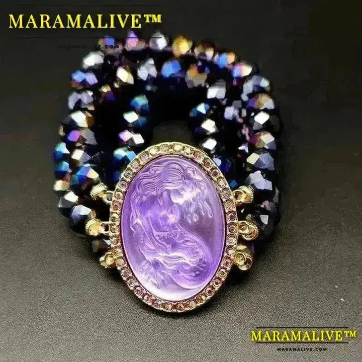 Vintage Mermaid Cameo Cat's Eye Stone Bracelet Temperament Women's Jewelry Bracelet Anniversary Gift