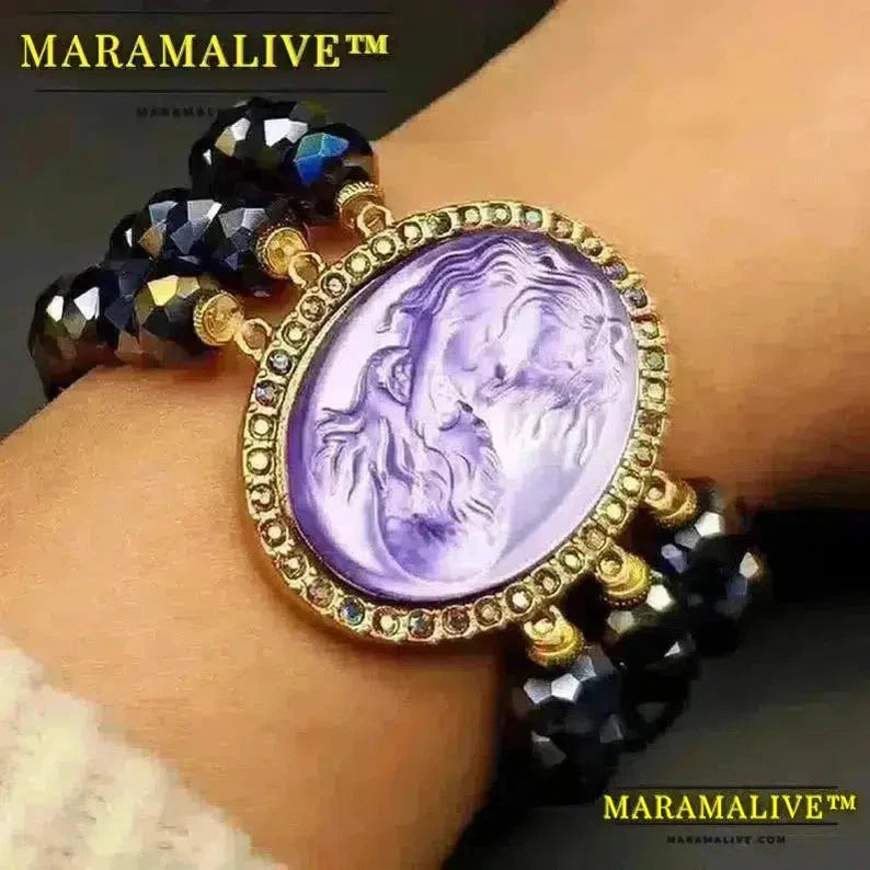 Vintage Mermaid Cameo Cat's Eye Stone Bracelet Temperament Women's Jewelry Bracelet Anniversary Gift