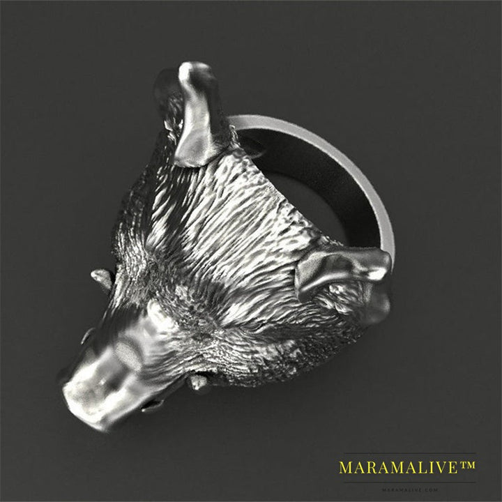 Vintage Rampage Boar Stainless Steel Men's Ring