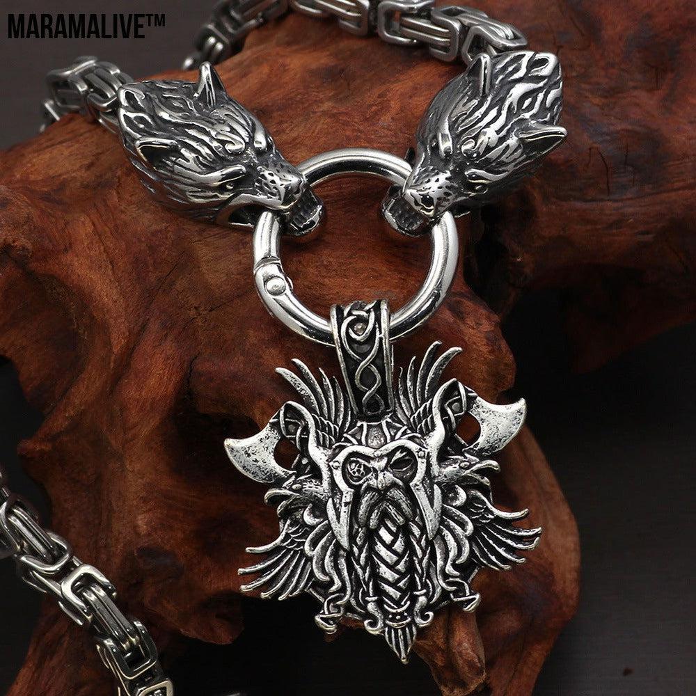 Vintage Square Chain Titanium Steel Pendant Wolf Head Necklace Men's Sweater Chain