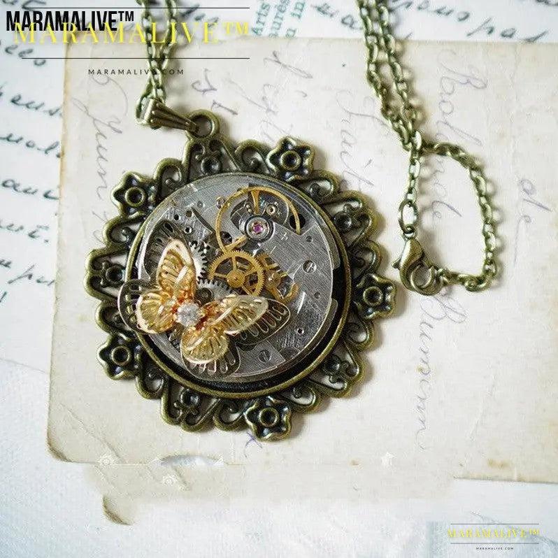 Vintage Steampunk Butterfly Pendant Necklace Gift