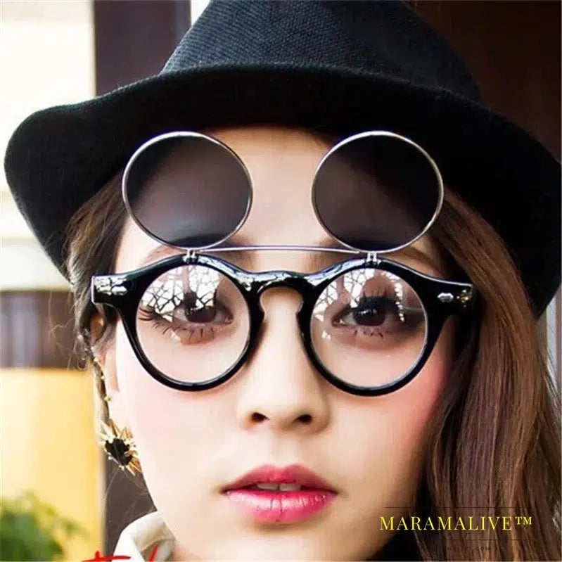 Vintage Steampunk Goggles Clip on Sunglasses Retro Flip Up Eyeglasses Gothic Eyewear UV400 Punk Glasses Oculos