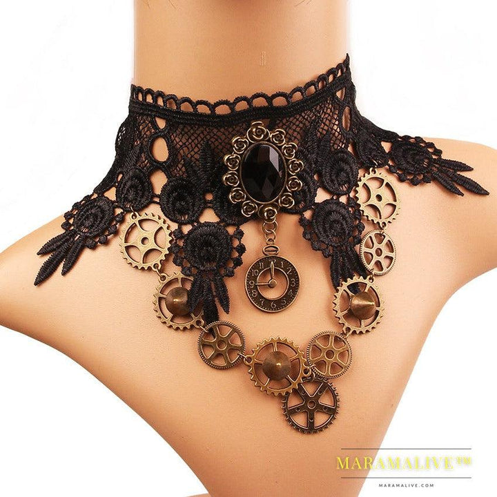 Vintage lace crystal female necklace