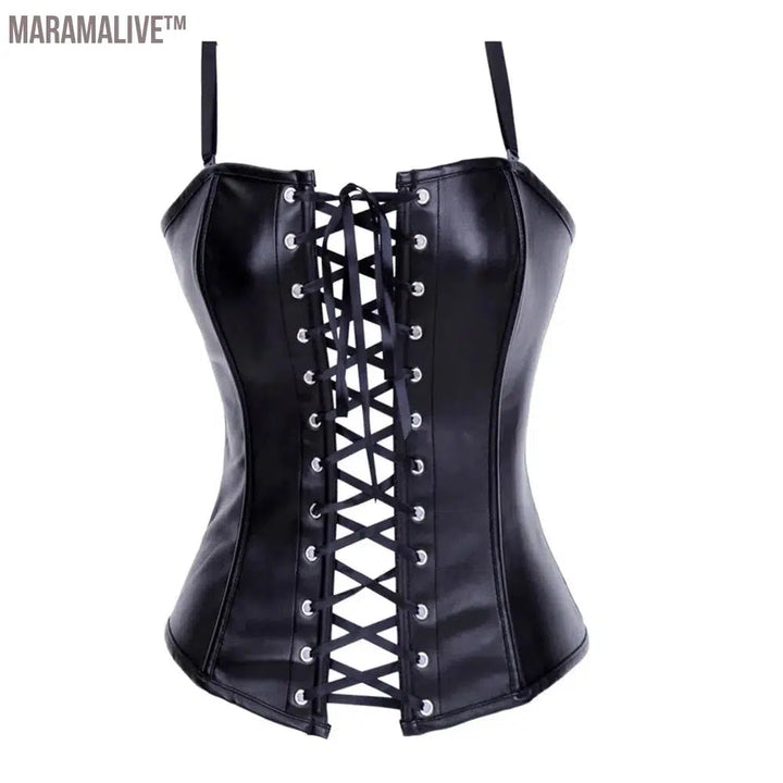 Vinyl Leather Strapped Bustier Wet Look Lingerie Sexy Steampunk Open Bust Corset Overbust Brustfreie Corsage Black Corsets Tops