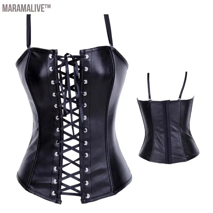 Vinyl Leather Strapped Bustier Wet Look Lingerie Sexy Steampunk Open Bust Corset Overbust Brustfreie Corsage Black Corsets Tops