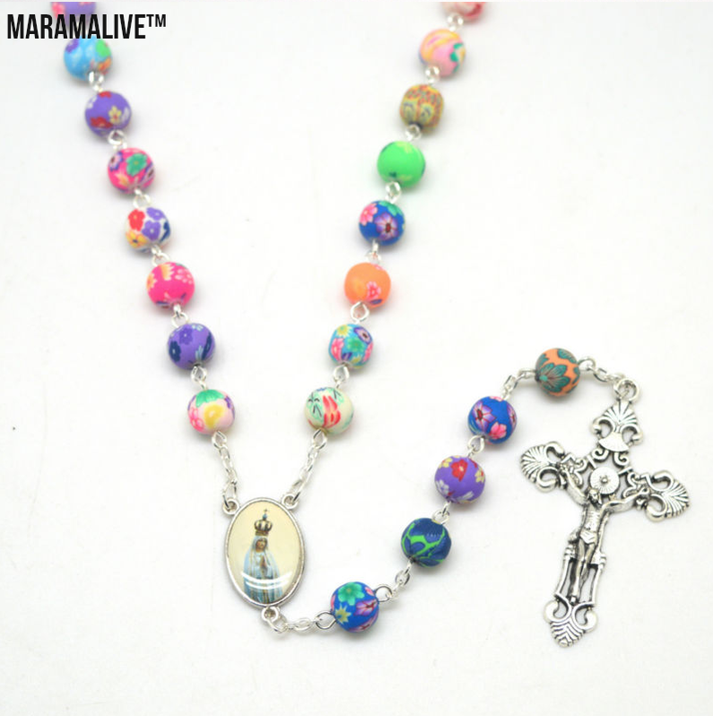 Virgin Mary Figurine Rosary Necklace Catholic Christianity