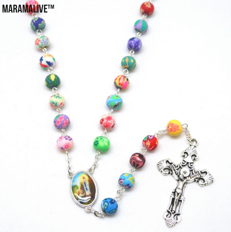 Virgin Mary Figurine Rosary Necklace Catholic Christianity