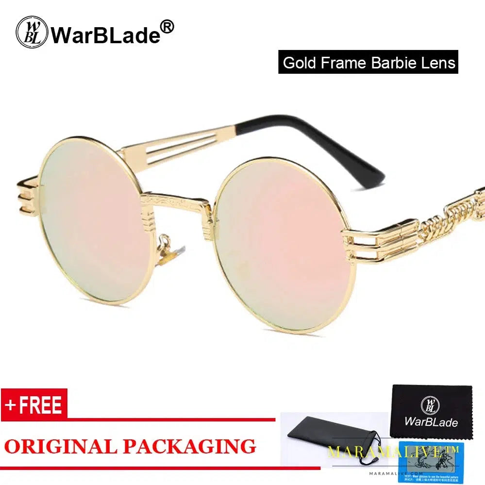 WarBLade Vintage Round Steampunk Sunglasses Women Men Steam Punk Gold Eyewear Hip Hop Shades Teashades Transparent Clear Glasses