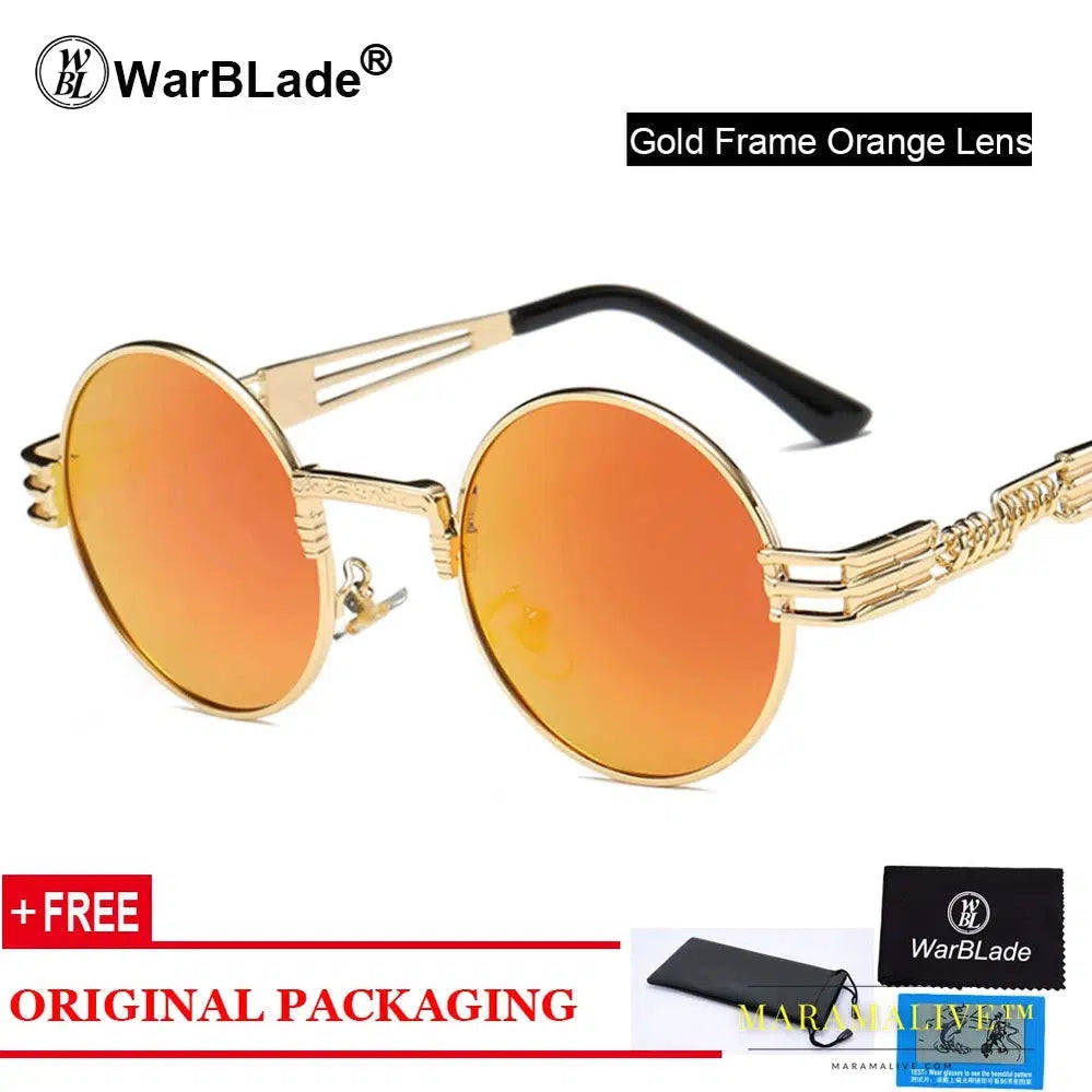 WarBLade Vintage Round Steampunk Sunglasses Women Men Steam Punk Gold Eyewear Hip Hop Shades Teashades Transparent Clear Glasses