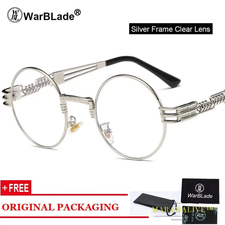 WarBLade Vintage Round Steampunk Sunglasses Women Men Steam Punk Gold Eyewear Hip Hop Shades Teashades Transparent Clear Glasses