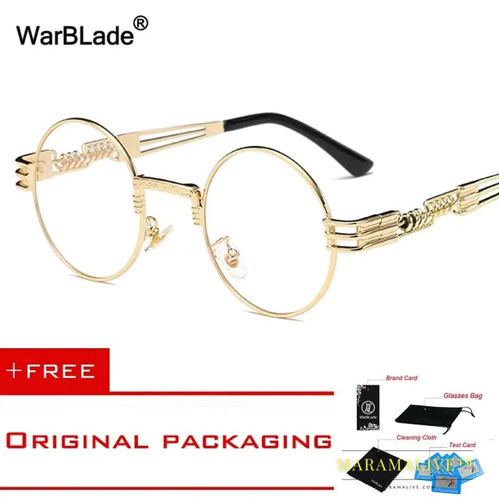 WarBLade Vintage Round Steampunk Sunglasses Women Men Steam Punk Gold Eyewear Hip Hop Shades Teashades Transparent Clear Glasses