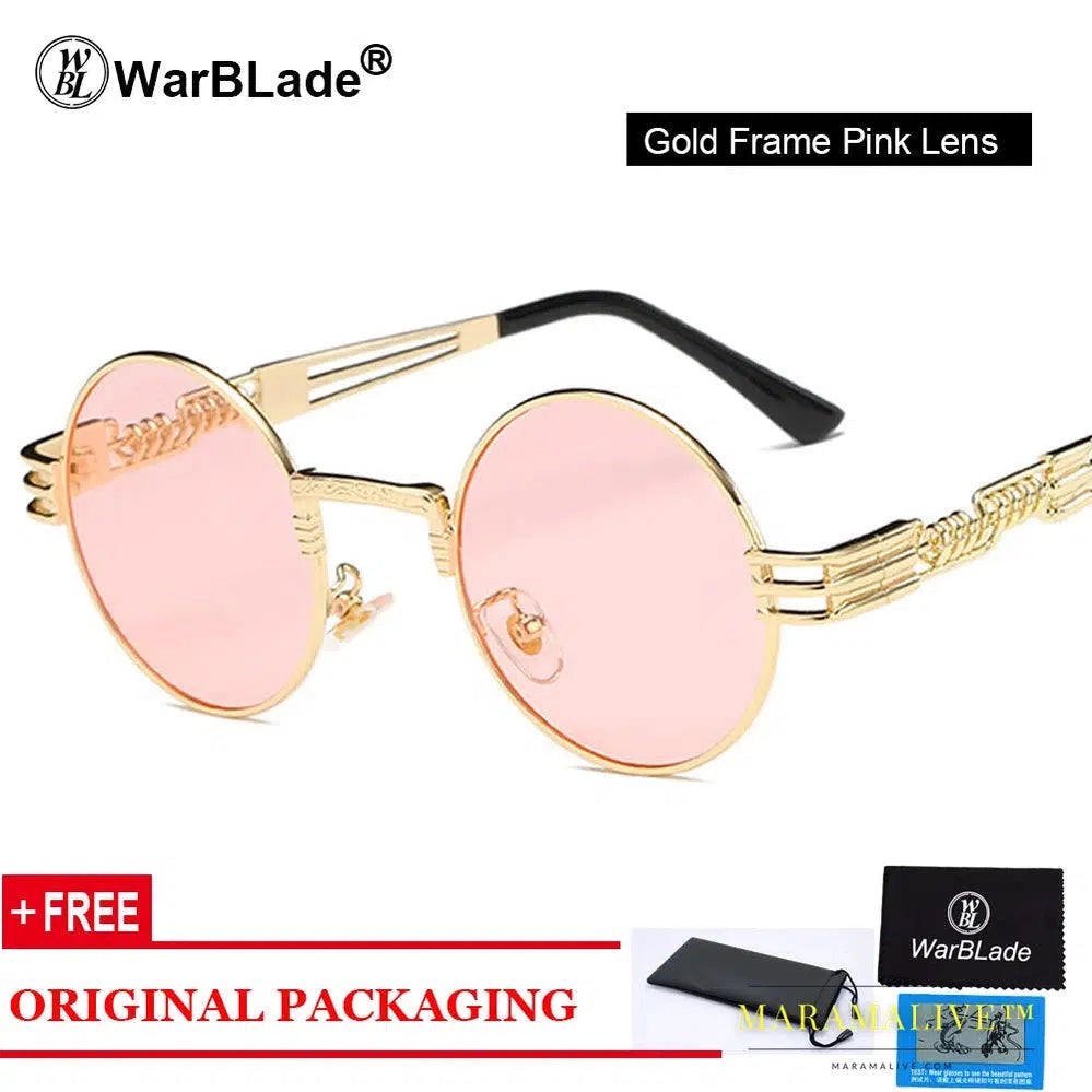 WarBLade Vintage Round Steampunk Sunglasses Women Men Steam Punk Gold Eyewear Hip Hop Shades Teashades Transparent Clear Glasses