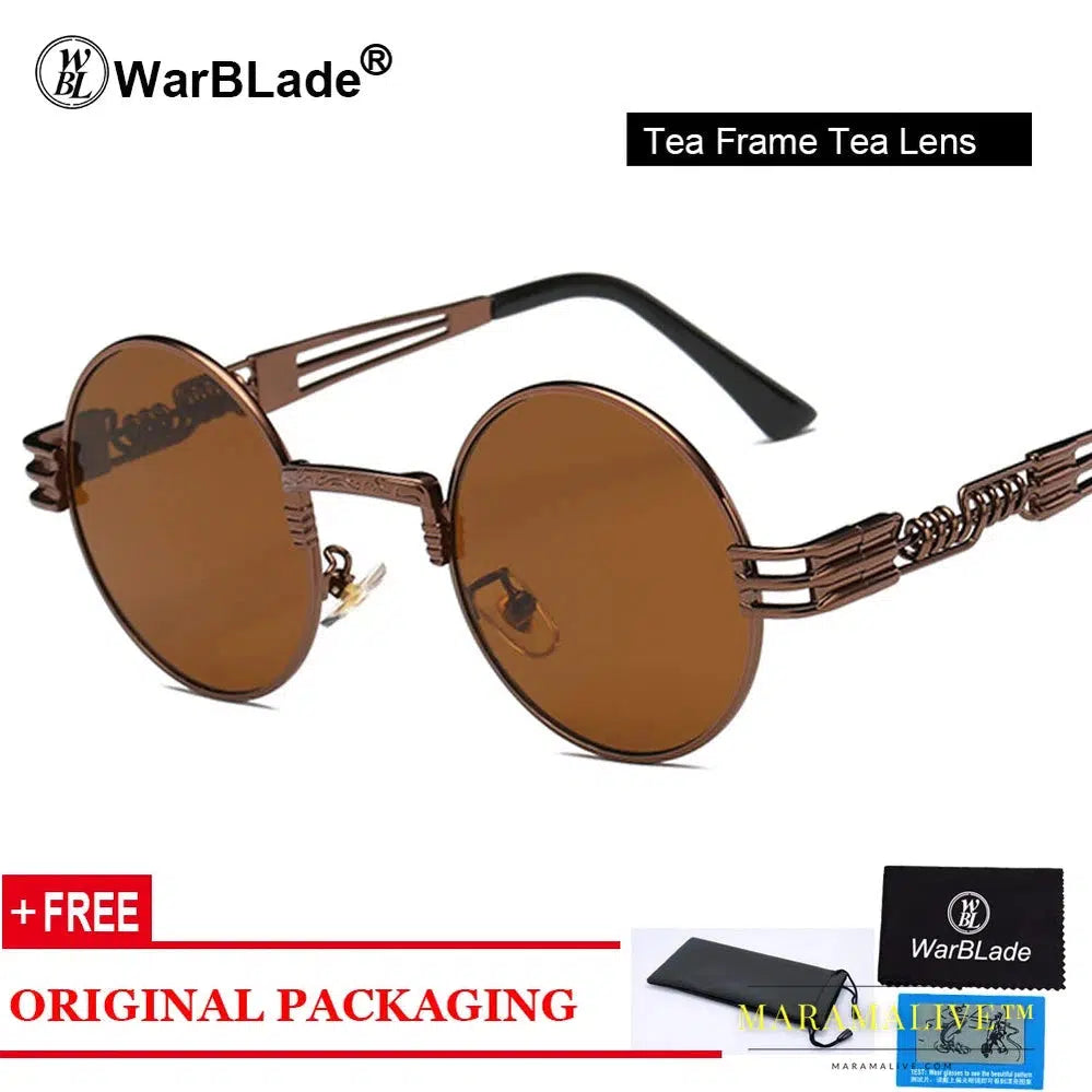 WarBLade Vintage Round Steampunk Sunglasses Women Men Steam Punk Gold Eyewear Hip Hop Shades Teashades Transparent Clear Glasses