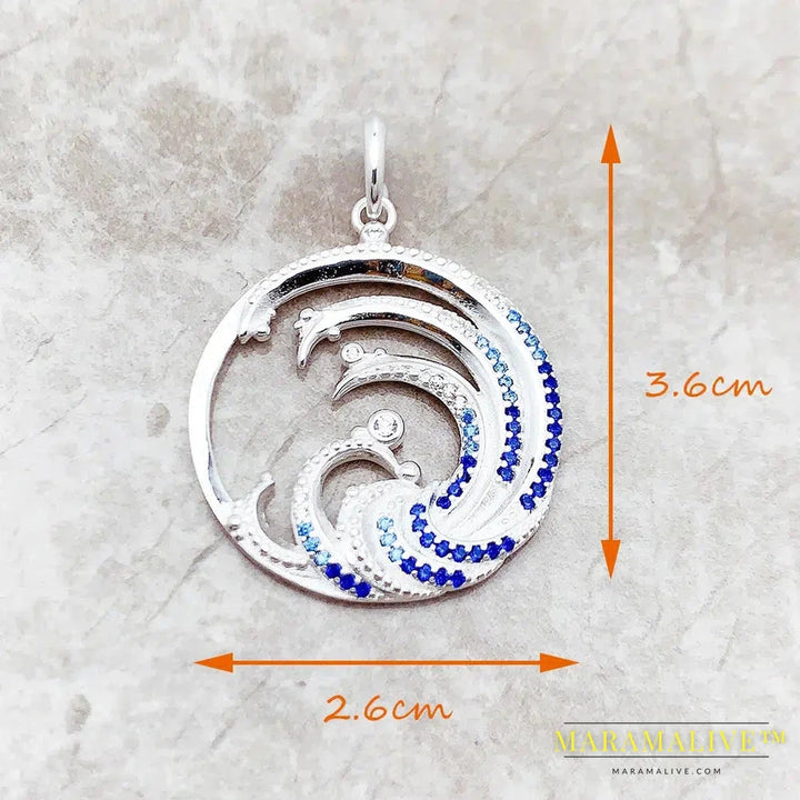 Wave With Blue Stone Pendants New Expressive Jewelry Pure 925 Sterling Silver Accessories Ocean Gift For Women