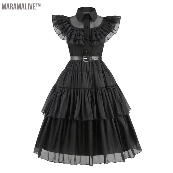 Wednesday Addams Black Dress Wednesday Cosplay Costume Outfits Kids Halloween Carnival Dancing Party Suit for Girls