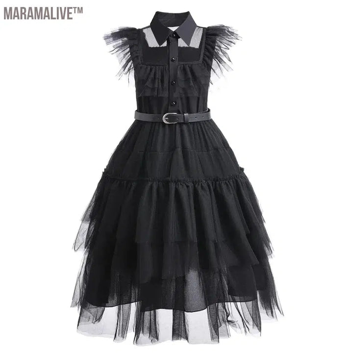 Wednesday Cosplay Black Dresses Addams Halloween Kids Dressup