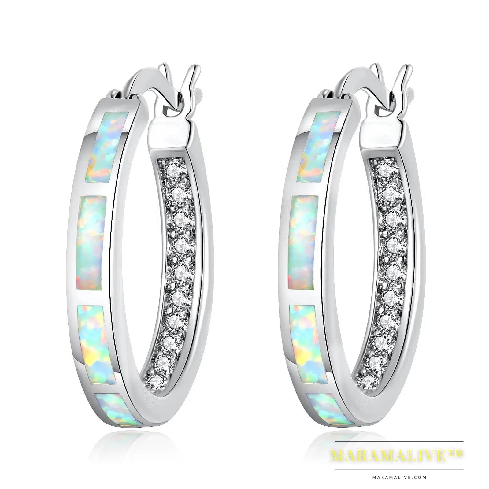 White Fire Opal Hoop Earrings With Stone Silver Plated Small Round Circle Chic Summer Punk Jewelry Best Gifts for Woman