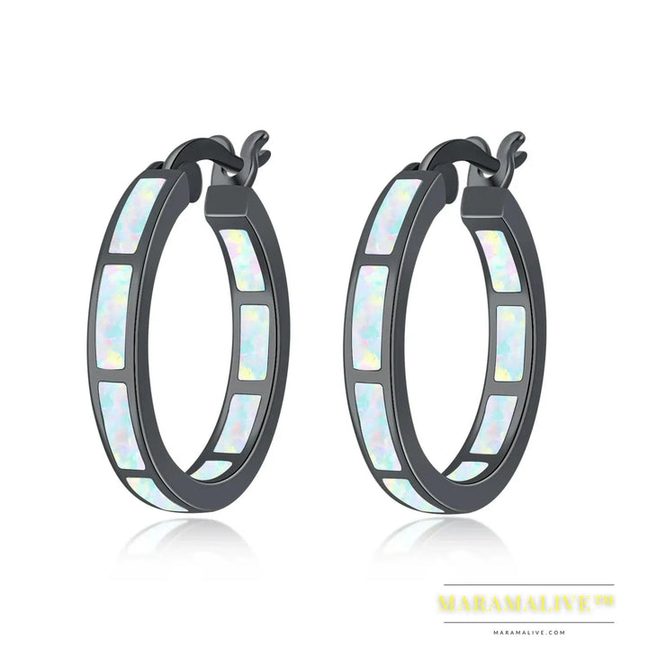 White Fire Opal Hoop Earrings With Stone Silver Plated Small Round Circle Chic Summer Punk Jewelry Best Gifts for Woman