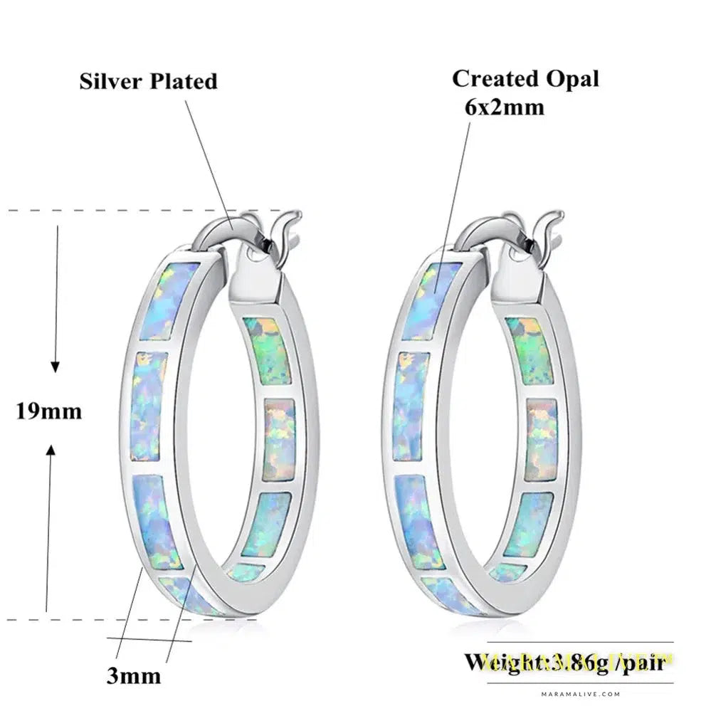 White Fire Opal Hoop Earrings With Stone Silver Plated Small Round Circle Chic Summer Punk Jewelry Best Gifts for Woman