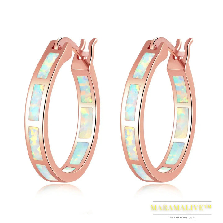 White Fire Opal Hoop Earrings With Stone Silver Plated Small Round Circle Chic Summer Punk Jewelry Best Gifts for Woman