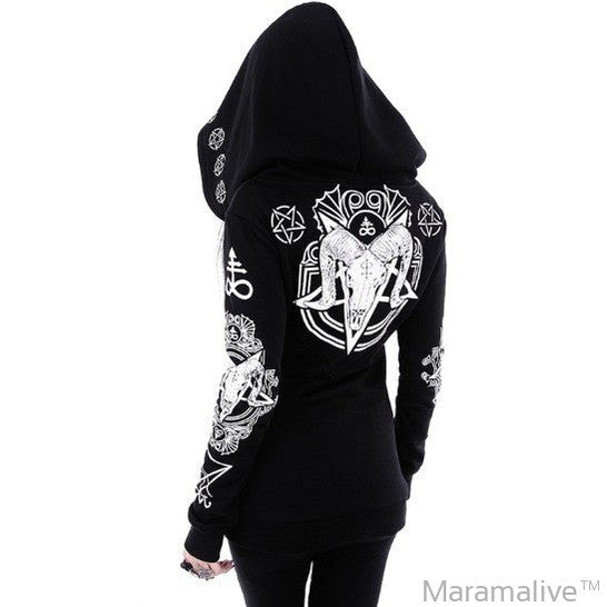 Wicked Wonder Hoodie - Gothic Punk Print Hoodies Sweatshirts Women Long Sleeve