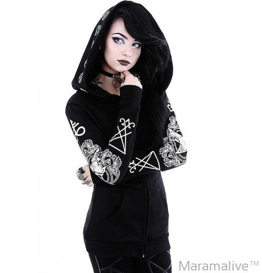 Wicked Wonder Hoodie - Gothic Punk Print Hoodies Sweatshirts Women Long Sleeve