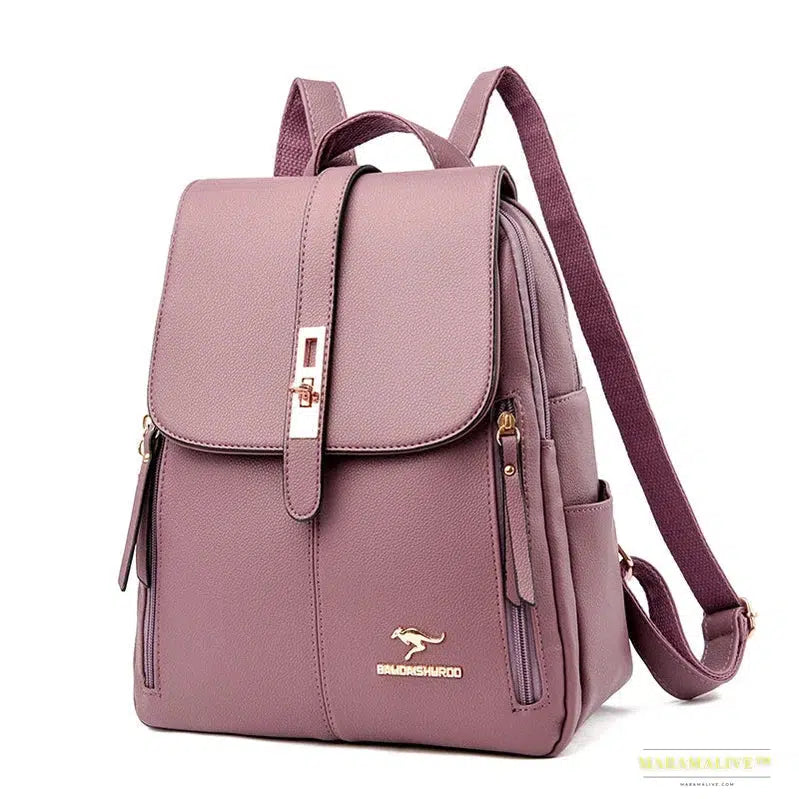 Winter 2024 New Women Leather Backpacks Fashion Shoulder Bags Female Backpack Ladies Travel Backpack School Bags For Girls