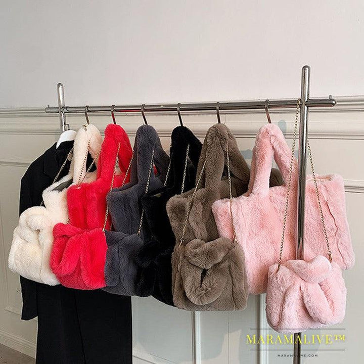 Winter Bags Chain Plush Handbag Totes Women Shoulder Bag