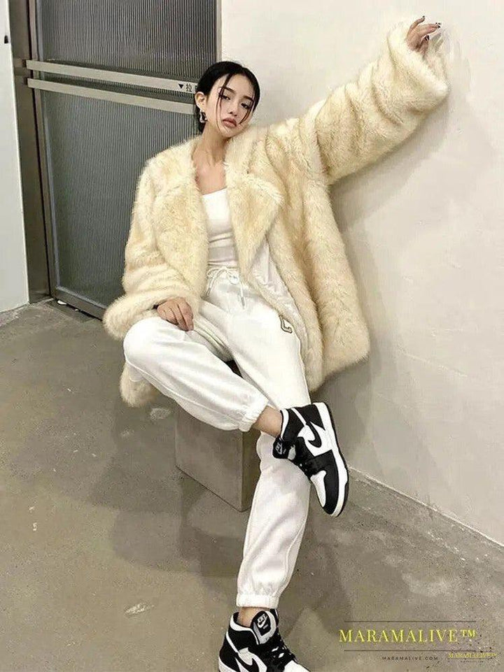 Winter Loose Casual Thick Warm Soft Hairy Faux Fur Coat Women Luxury High Quality Furry Fluffy Jacket Fashion