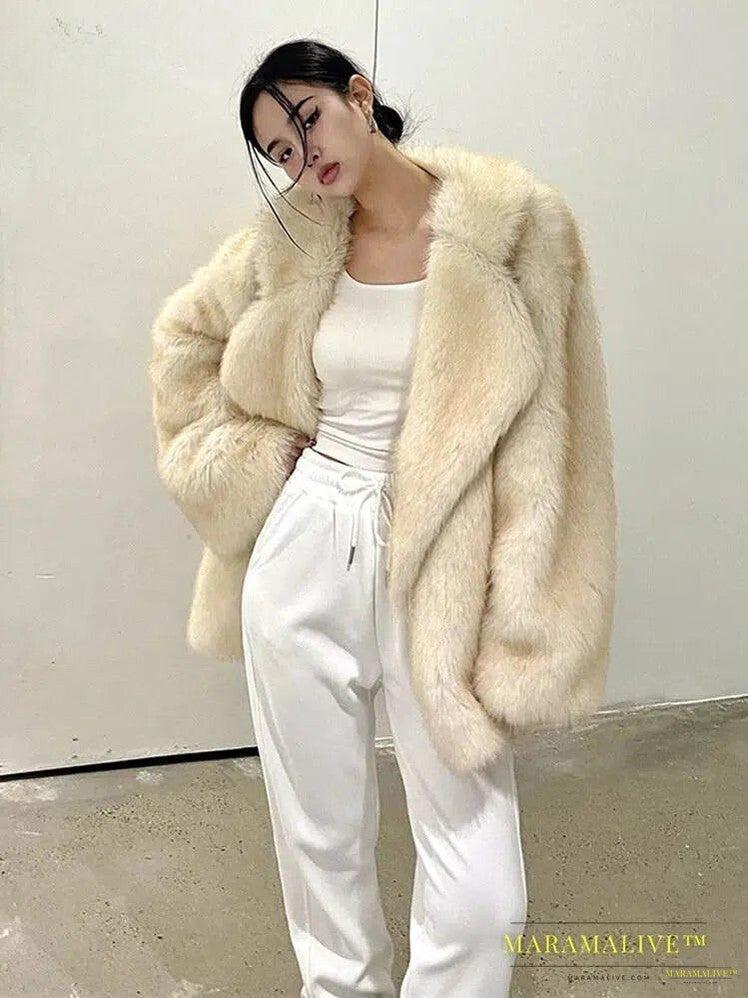 Winter Loose Casual Thick Warm Soft Hairy Faux Fur Coat Women Luxury High Quality Furry Fluffy Jacket Fashion