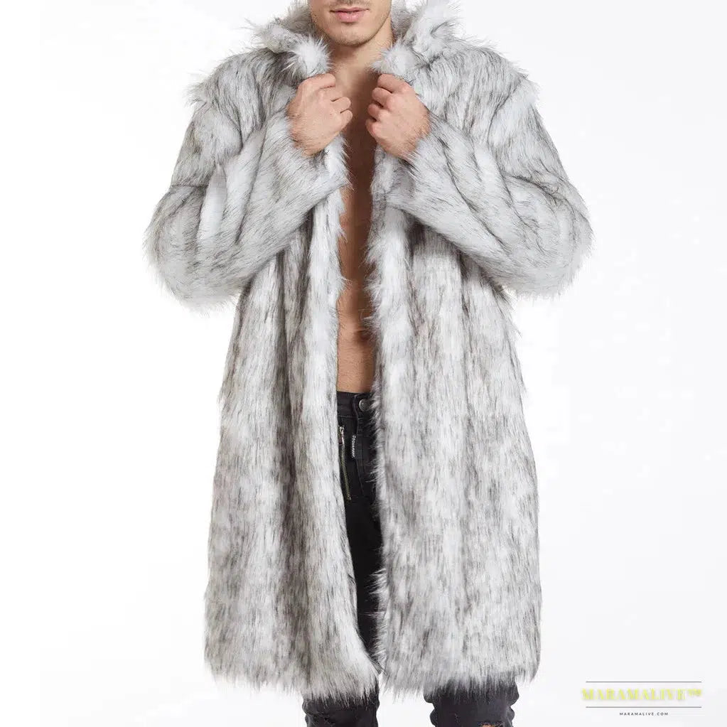 Winter Men's Faux Fox-Fur Coat: Mink, Gothic Vintage Style, Warm Fleece Lining, Clubwear