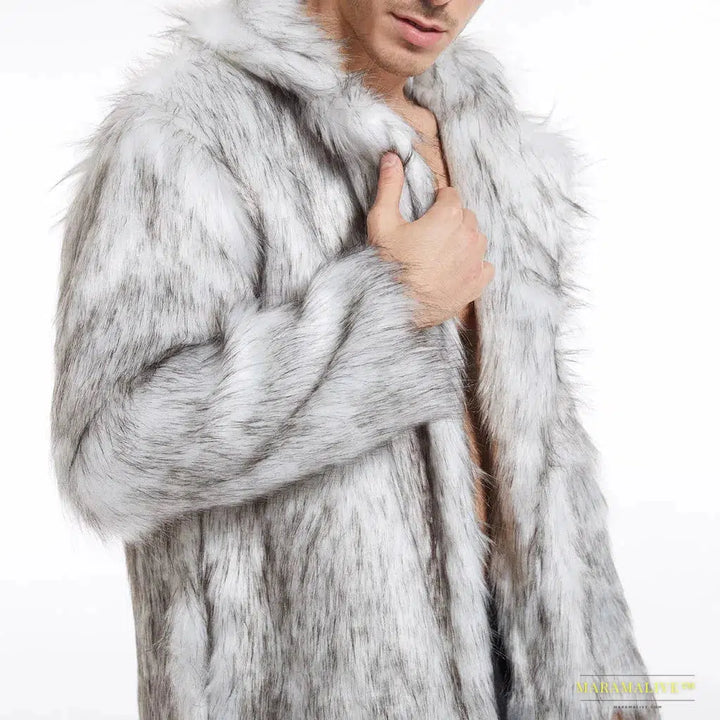 Winter Men's Faux Fox-Fur Coat: Mink, Gothic Vintage Style, Warm Fleece Lining, Clubwear