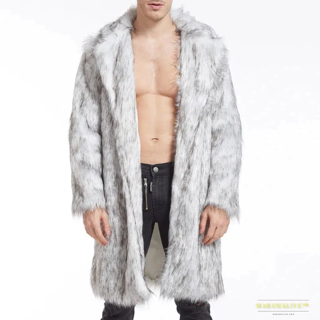 Winter Men's Faux Fox-Fur Coat: Mink, Gothic Vintage Style, Warm Fleece Lining, Clubwear