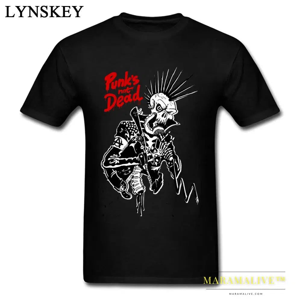 Winter Punks Not Dead Men Stylish Black T-shirts For Sale Plus Size Slim Fit Short Sleeve Tops & Tees Skull Hipster