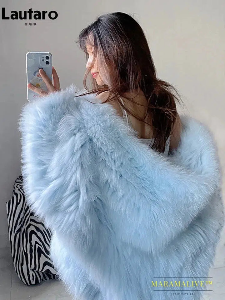 Winter Shaggy Hairy Thick Warm Soft Colored Faux Fur Jacket Women with Hood Bat Sleeved Loose Casual Designer Clothes